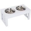 PawHut 23" Dog Bone Wooden Elevated Dog Bowl Feeding Station, White
