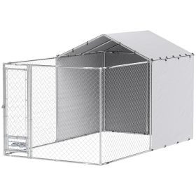 PawHut Galvanized Chain Link Large Outdoor Dog Kennel with Waterproof & UV-Resistant Cover, for M&L Dogs, 13.1' x 7.5' x 7.5'