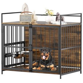 Furniture Style Large Dog Crate with 360° & Adjustable Raised Feeder for Dogs 48"