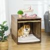 PawHut Elegant Wooden Pet Crate Table with Plush Cushion, Side Entry, Removable Door, Brown