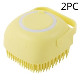 Silicone Dog Bath Massage Gloves Brush Pet Cat Bathroom Cleaning Tool Comb Brush For Dog Can Pour Shampoo Dog Grooming Supplies (Option: Yellow 2PC-square)