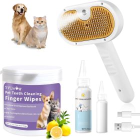 Universal Pet Steam Brush For Cats And Dogs 3-in-1 Spray Hair Removal Comb With Waterless Shampoo And Ear Towel (Option: Brush Set with Pet Teeth Clean)